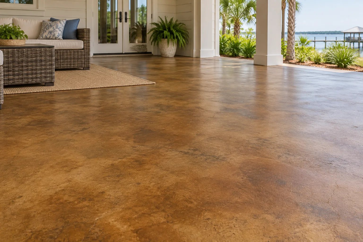Warm stained-concrete finish with natural color variation