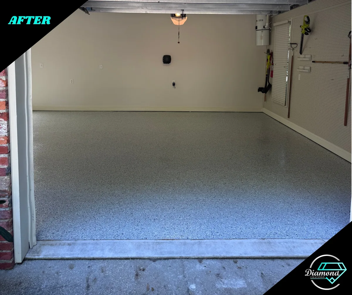 A fresh garage floor — after the Diamond Coatings project