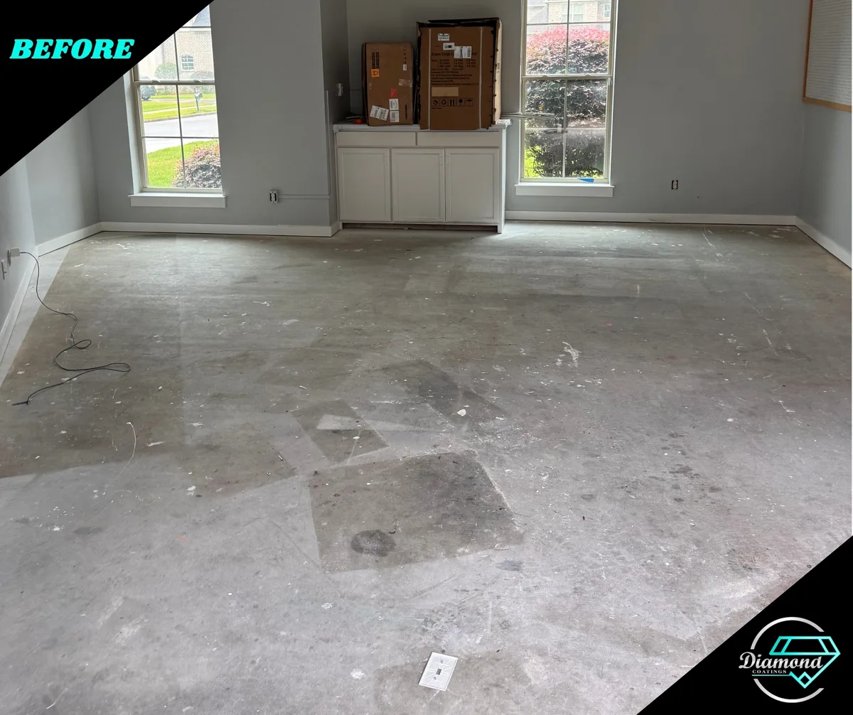 Clean lines. Finished floor. — before the Diamond Coatings project
