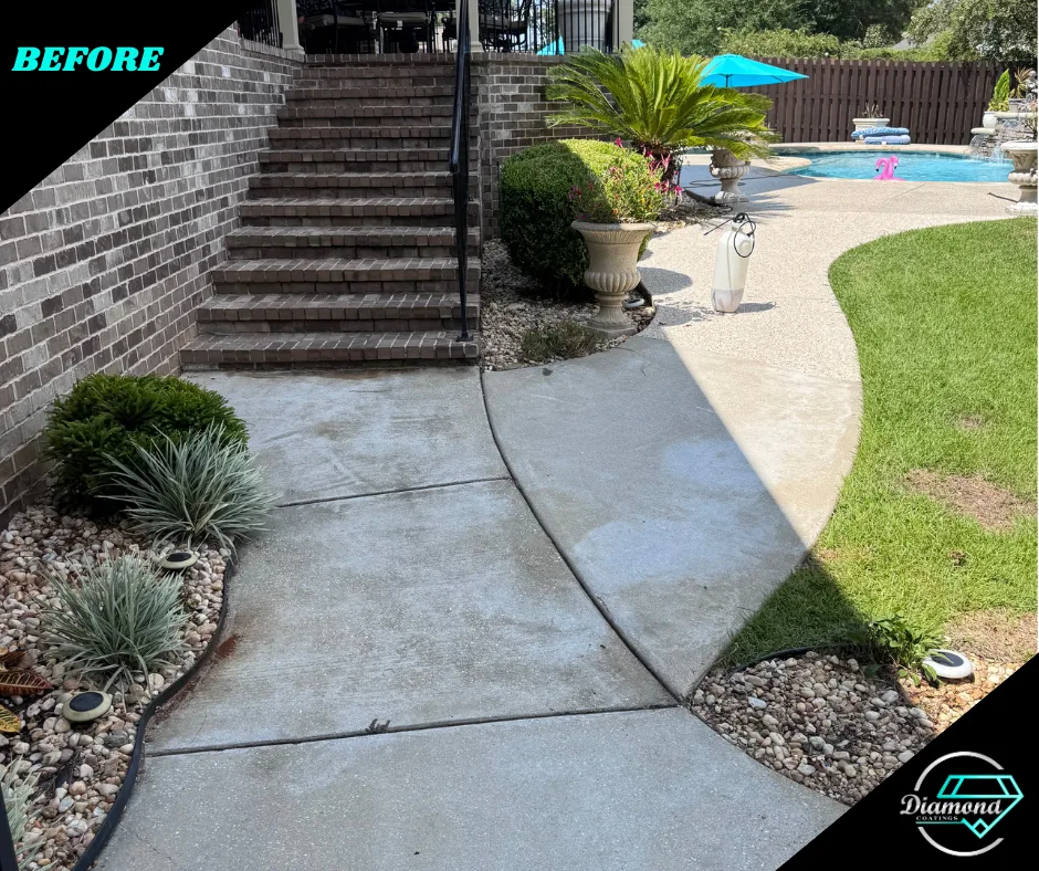 A poolside transformation — before the Diamond Coatings project